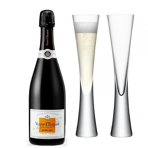 Veuve Clicquot Demi-Sec Champagne 75cl with LSA Moya Flutes